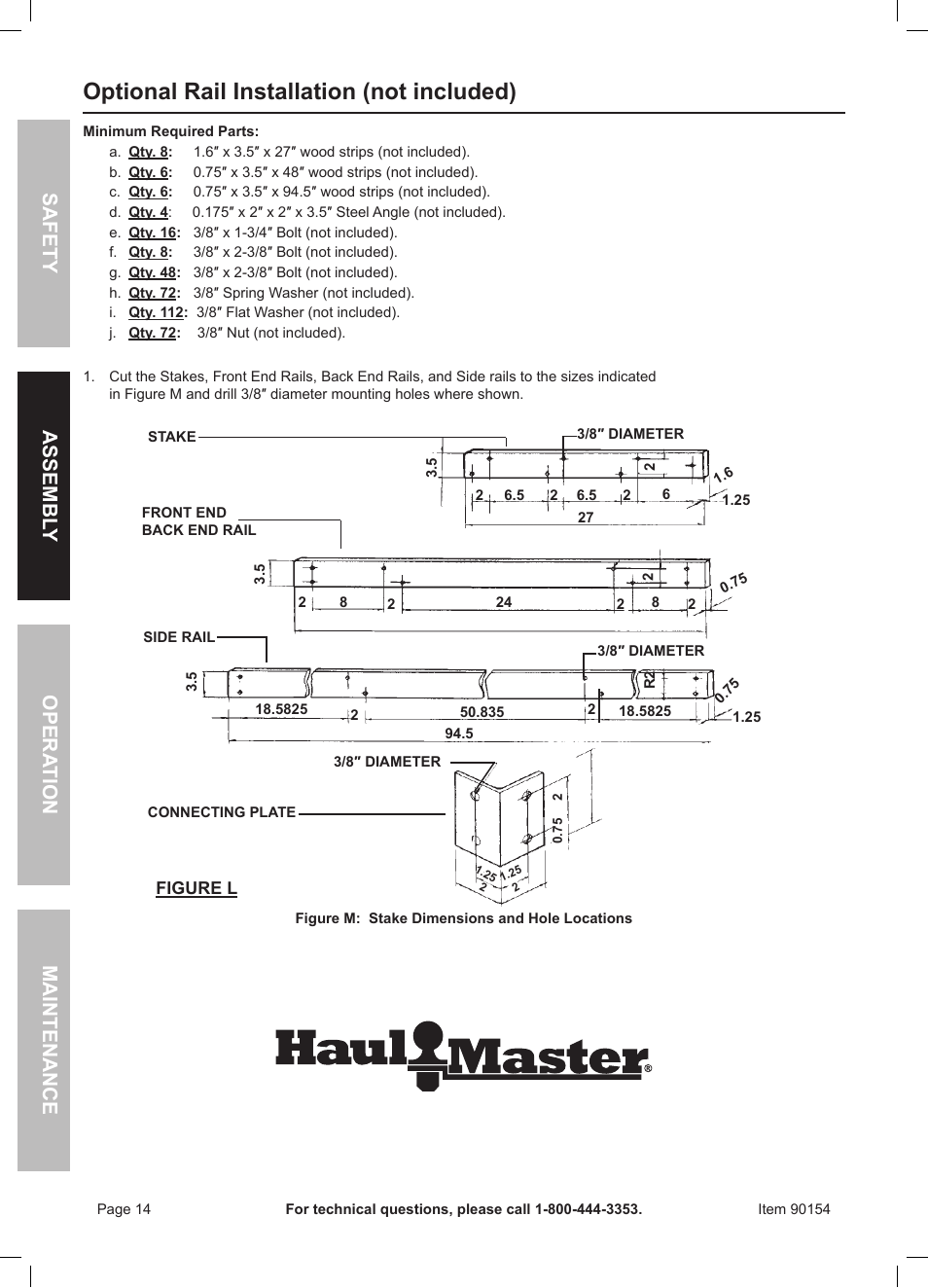 Optional rail installation (not included) | Harbor Freight Tools Foldable Utility Trailer 90154 User Manual | Page 14 / 28