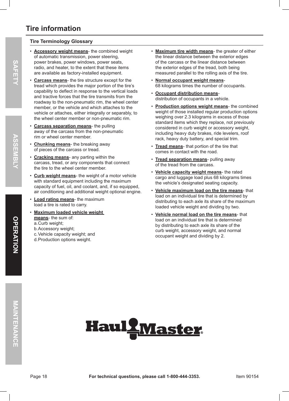 Tire information | Harbor Freight Tools Foldable Utility Trailer 90154 User Manual | Page 18 / 28