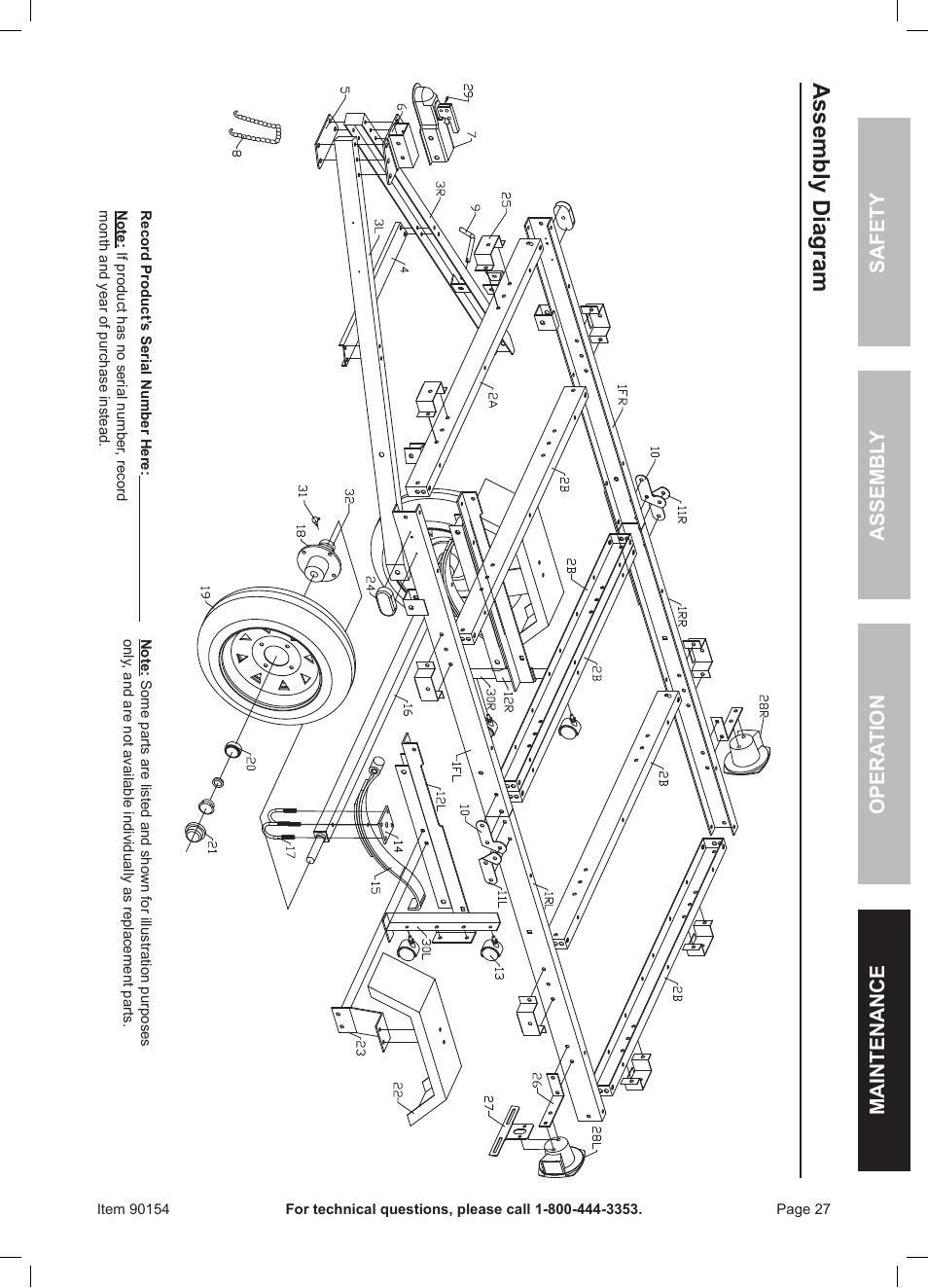 Assembly diagram | Harbor Freight Tools Foldable Utility Trailer 90154 User Manual | Page 27 / 28