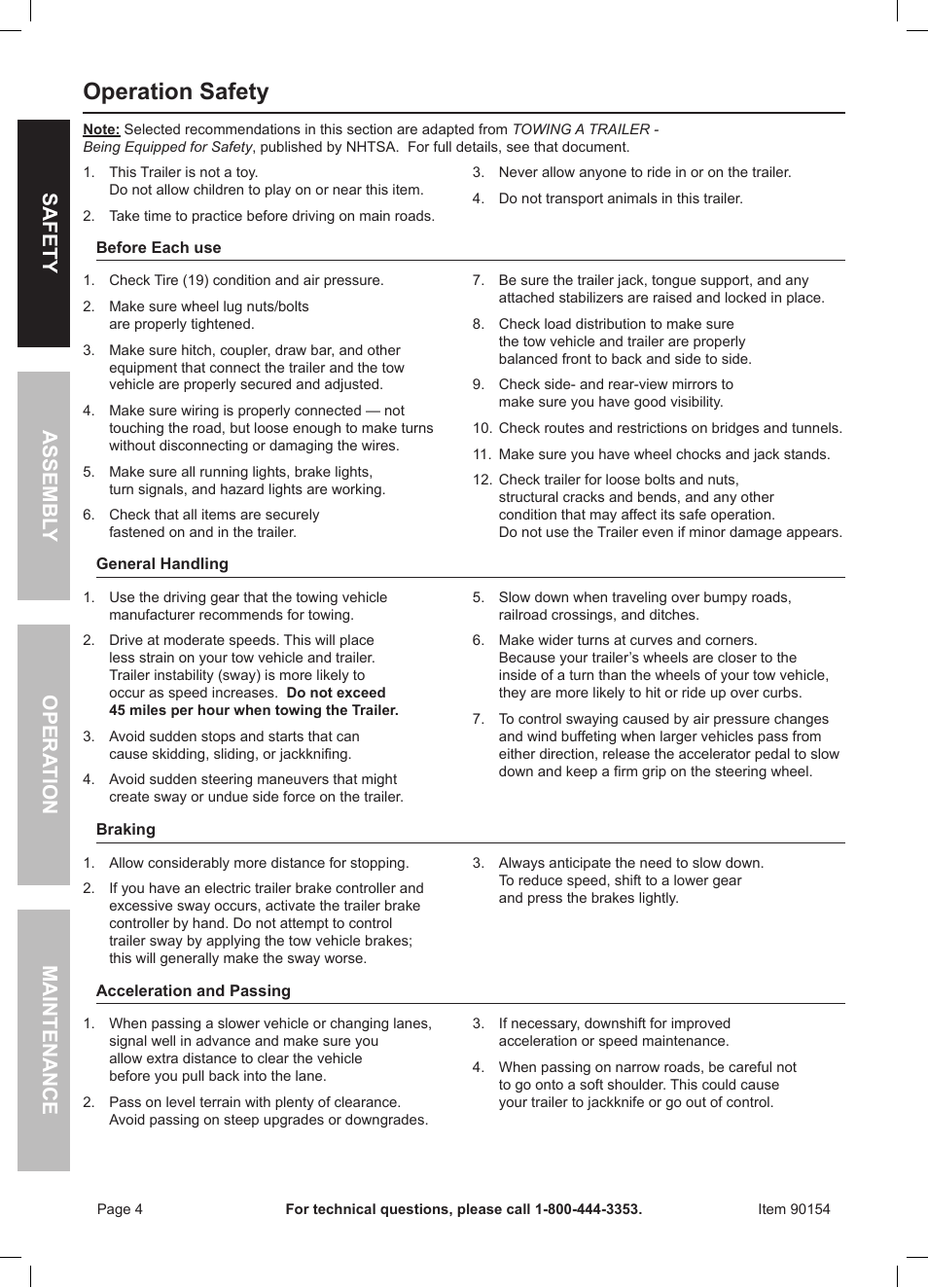 Operation safety | Harbor Freight Tools Foldable Utility Trailer 90154 User Manual | Page 4 / 28