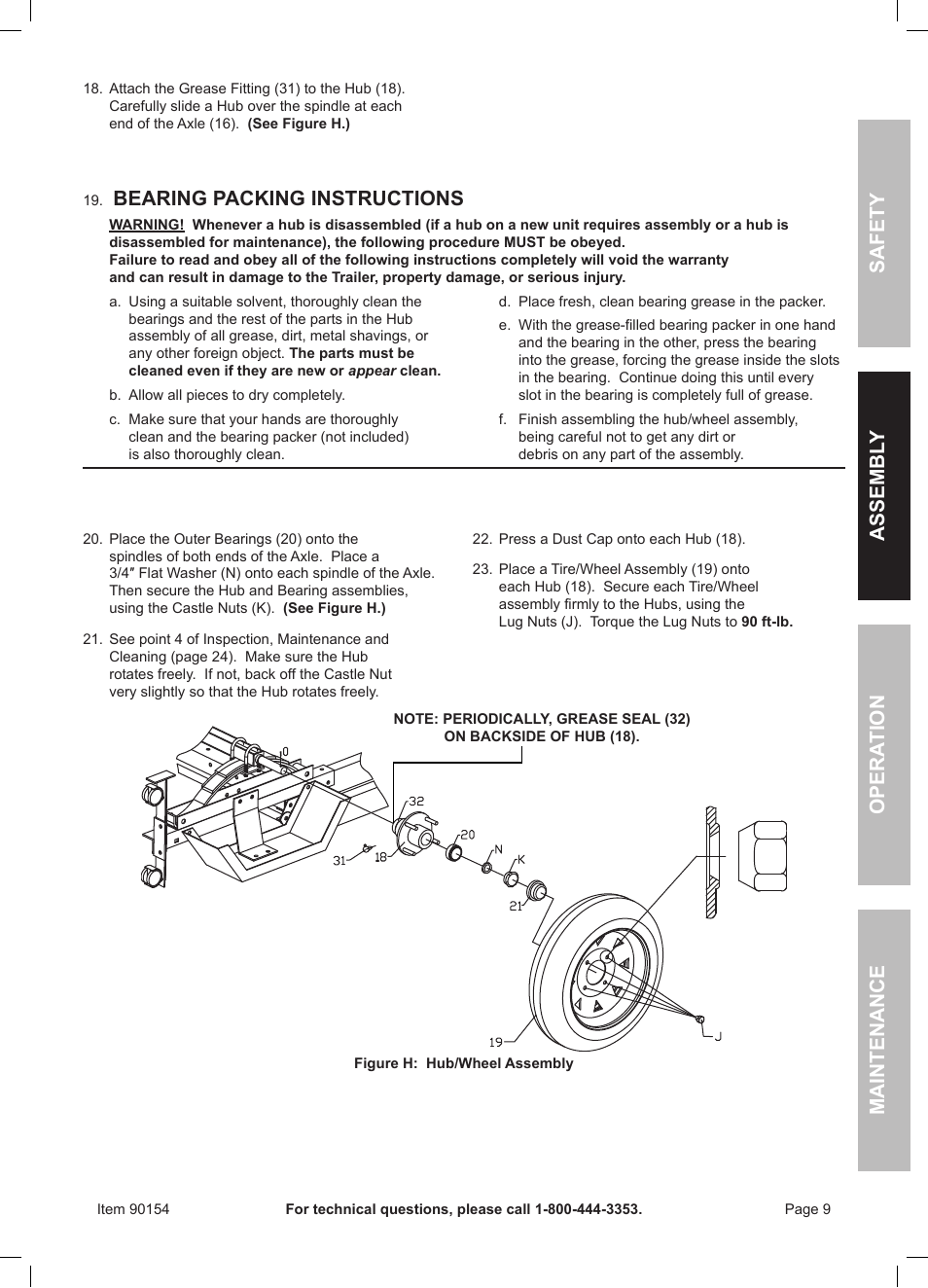 Bearing packing instructions | Harbor Freight Tools Foldable Utility Trailer 90154 User Manual | Page 9 / 28