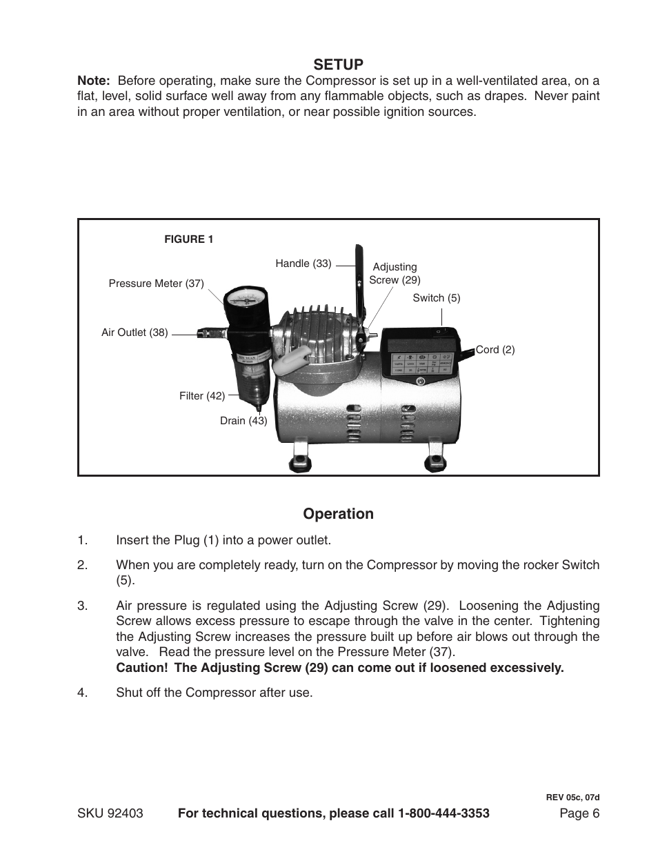 Setup, Operation | Harbor Freight Tools 92403 User Manual | Page 6 / 8