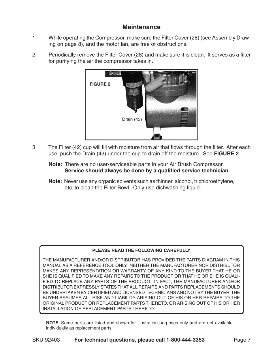 Maintenance | Harbor Freight Tools 92403 User Manual | Page 7 / 8