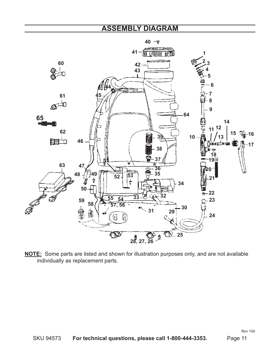 Assembly diagram | Harbor Freight Tools BACKPACK SPRAYER 94573 User Manual | Page 11 / 11