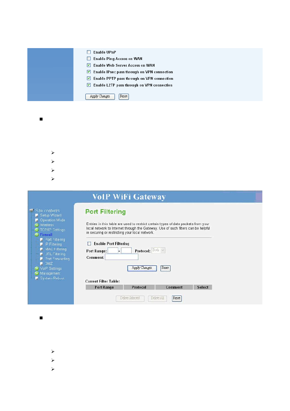 Firewall, Port filtering, Ip filtering | Home Dynamix DW 3512 User Manual | Page 36 / 66