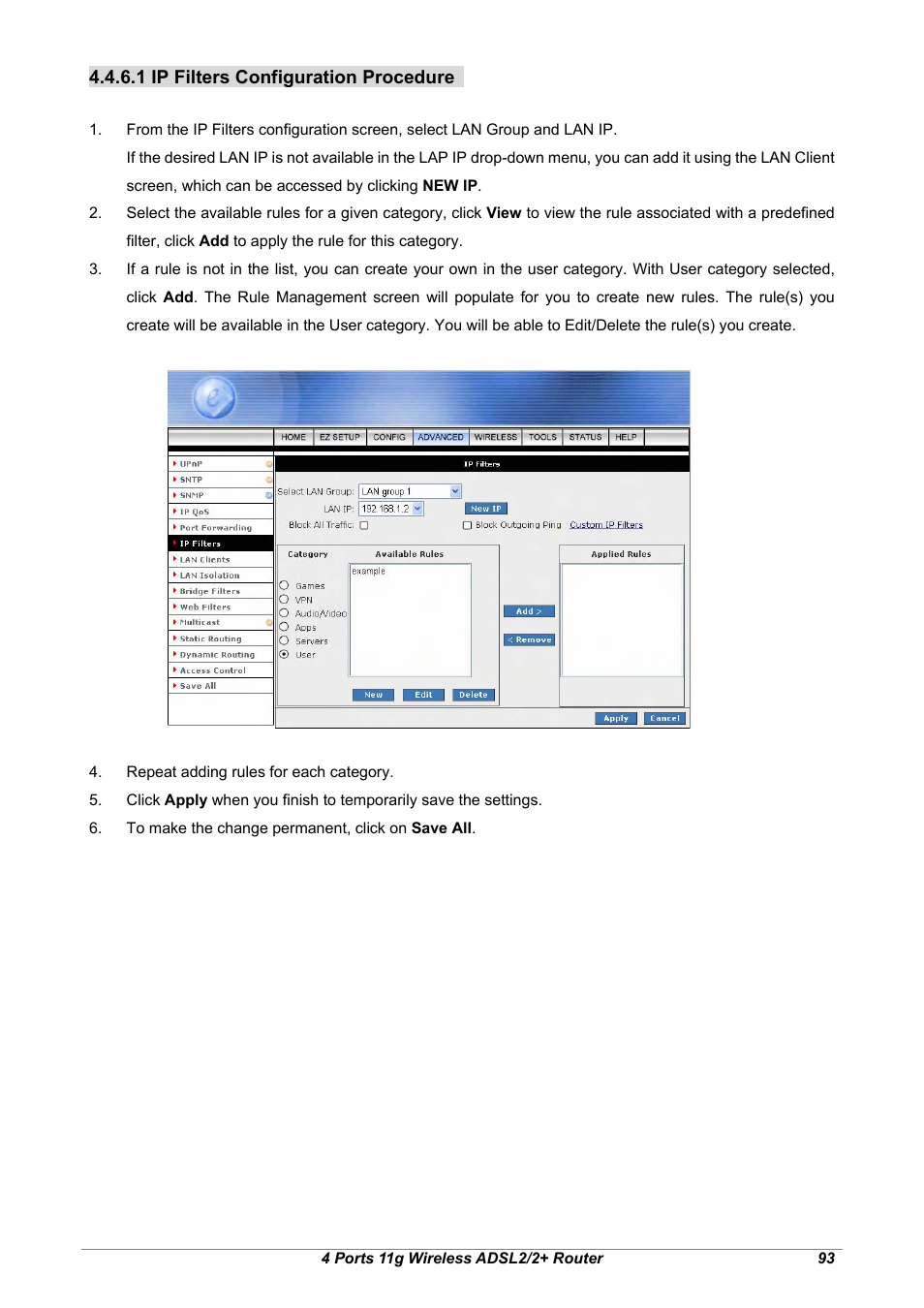 1 ip filters configuration procedure | Home Dynamix ANEXX A User Manual | Page 100 / 184