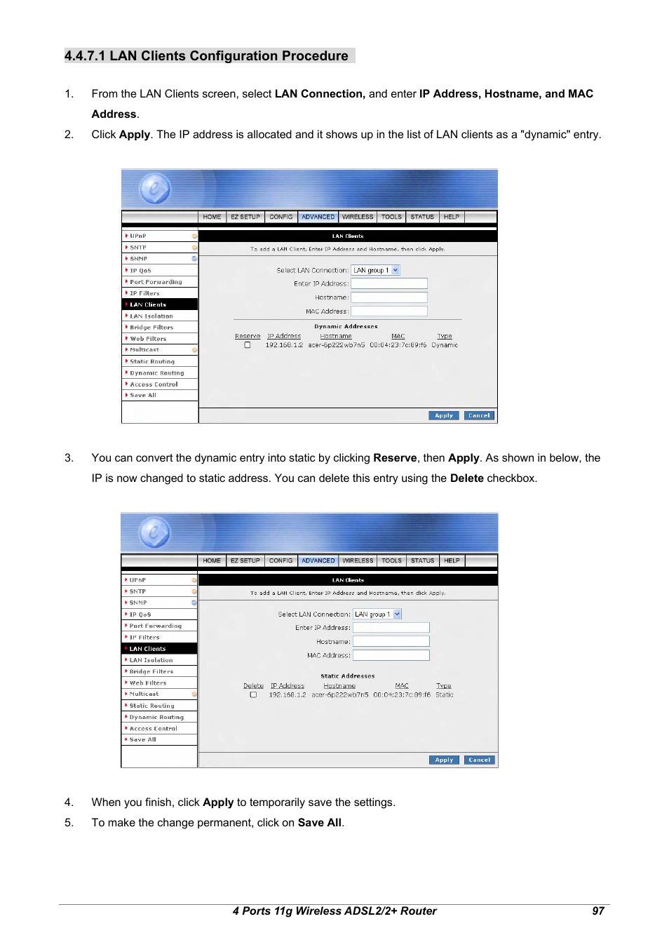 1 lan clients configuration procedure | Home Dynamix ANEXX A User Manual | Page 104 / 184