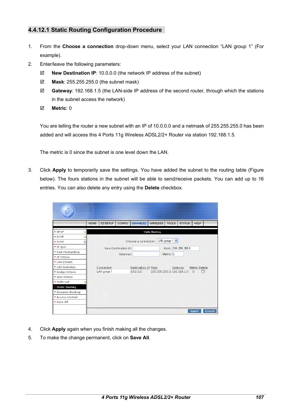 1 static routing configuration procedure | Home Dynamix ANEXX A User Manual | Page 114 / 184