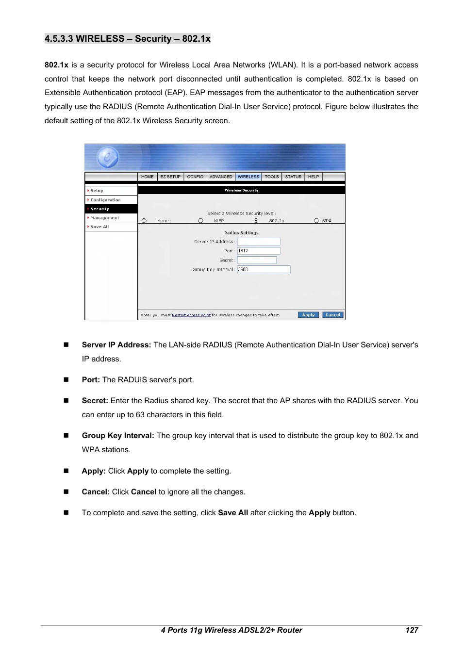 3 wireless – security – 802.1x | Home Dynamix ANEXX A User Manual | Page 134 / 184