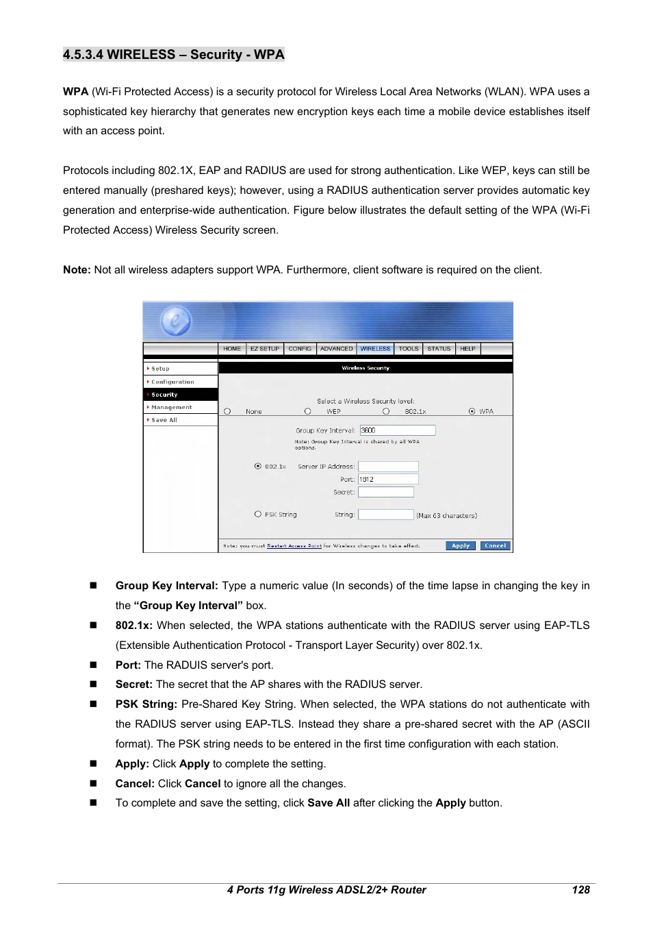 4 wireless – security - wpa | Home Dynamix ANEXX A User Manual | Page 135 / 184