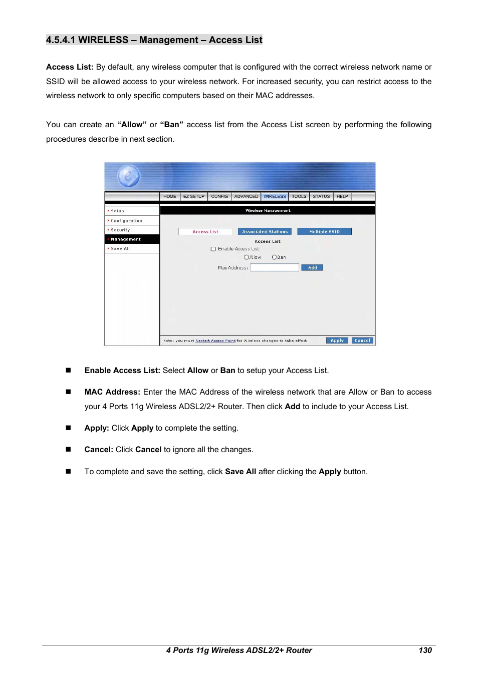 1 wireless – management – access list | Home Dynamix ANEXX A User Manual | Page 137 / 184