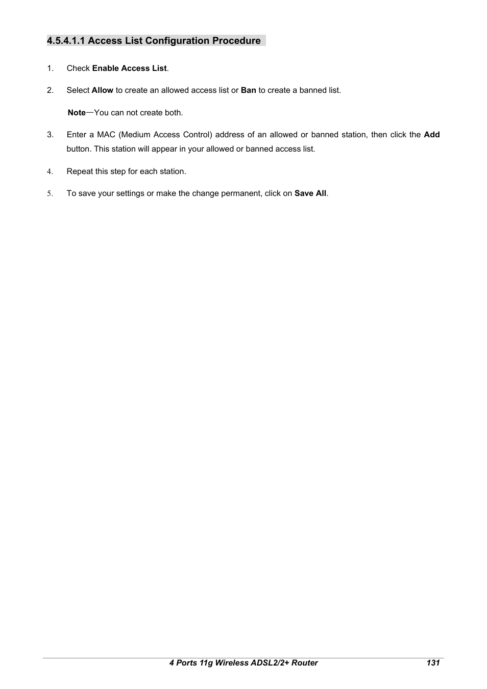 1 access list configuration procedure | Home Dynamix ANEXX A User Manual | Page 138 / 184