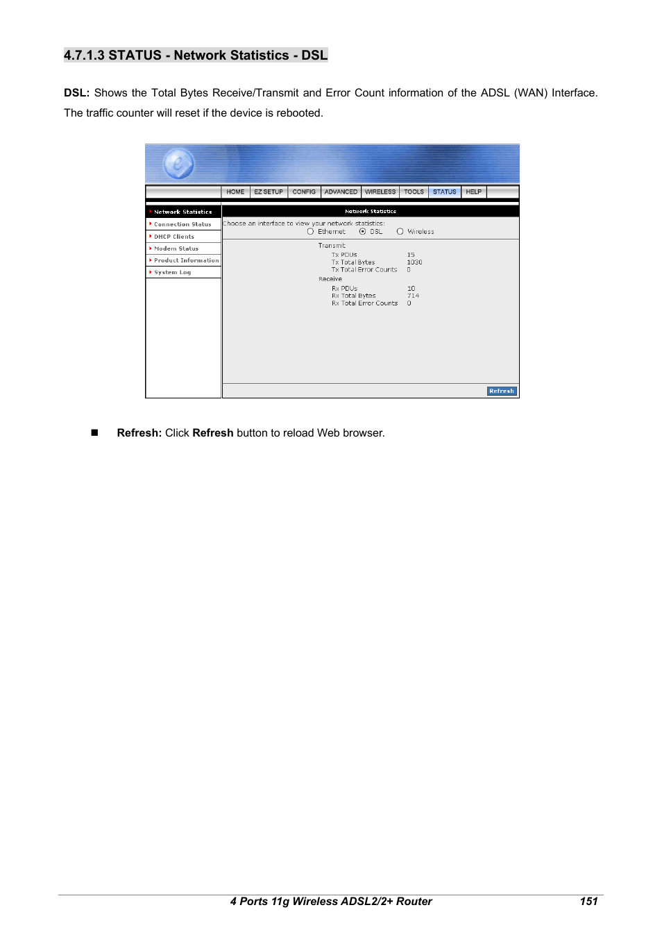 3 status - network statistics - dsl | Home Dynamix ANEXX A User Manual | Page 158 / 184