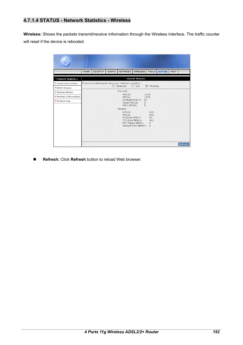 4 status - network statistics - wireless | Home Dynamix ANEXX A User Manual | Page 159 / 184