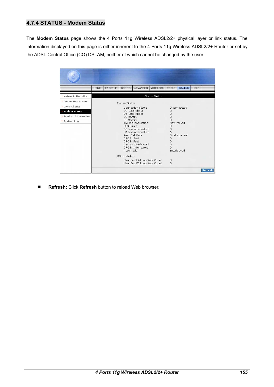 4 status - modem status | Home Dynamix ANEXX A User Manual | Page 162 / 184