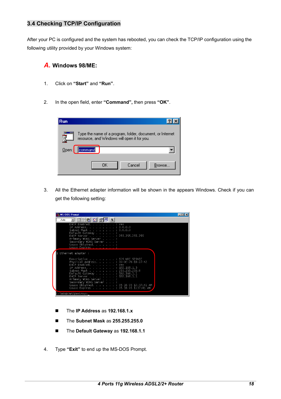 4 checking tcp/ip configuration | Home Dynamix ANEXX A User Manual | Page 25 / 184
