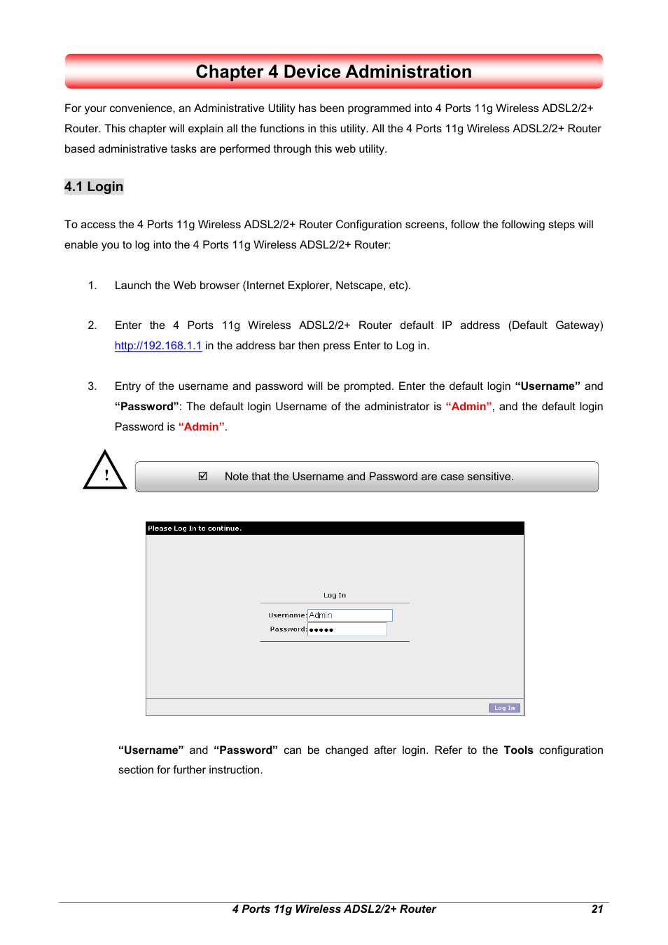 Chapter 4 device administration, 1 login | Home Dynamix ANEXX A User Manual | Page 28 / 184