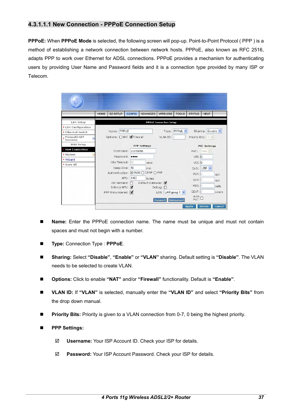 1 new connection - pppoe connection setup | Home Dynamix ANEXX A User Manual | Page 44 / 184