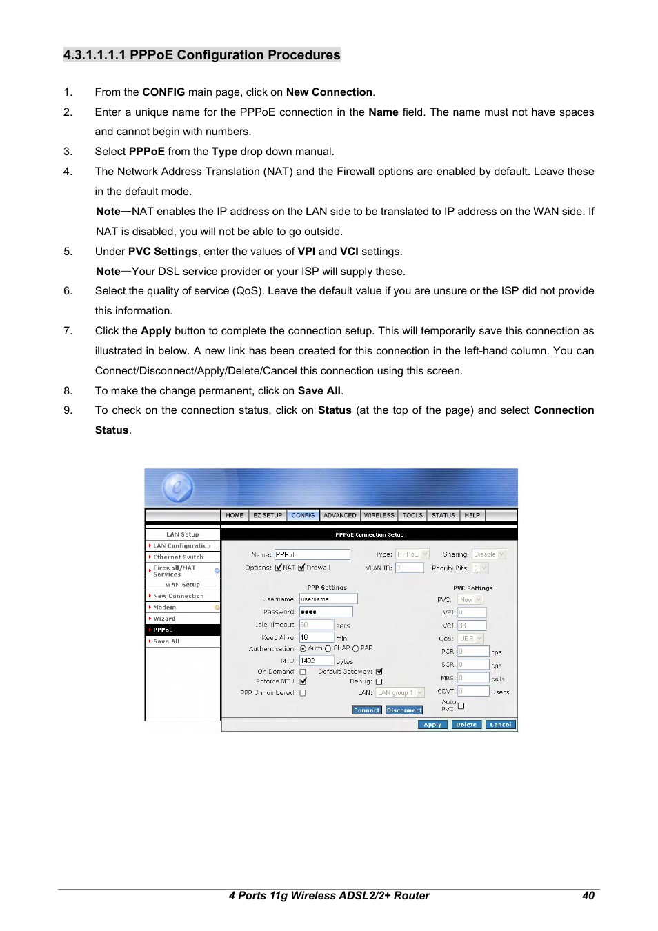1 pppoe configuration procedures | Home Dynamix ANEXX A User Manual | Page 47 / 184