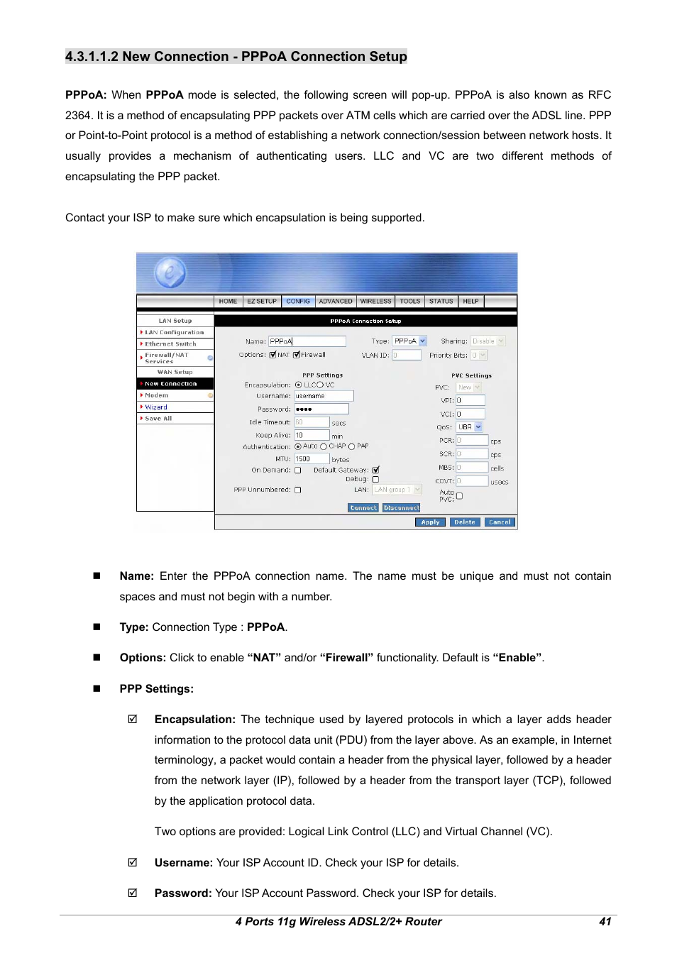 2 new connection - pppoa connection setup | Home Dynamix ANEXX A User Manual | Page 48 / 184