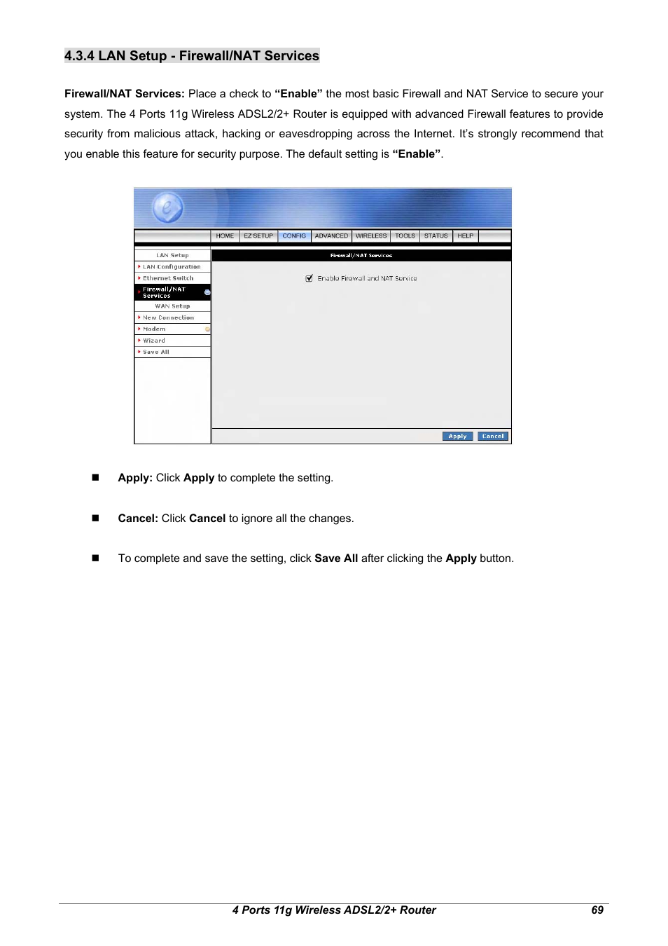 4 lan setup - firewall/nat services | Home Dynamix ANEXX A User Manual | Page 76 / 184