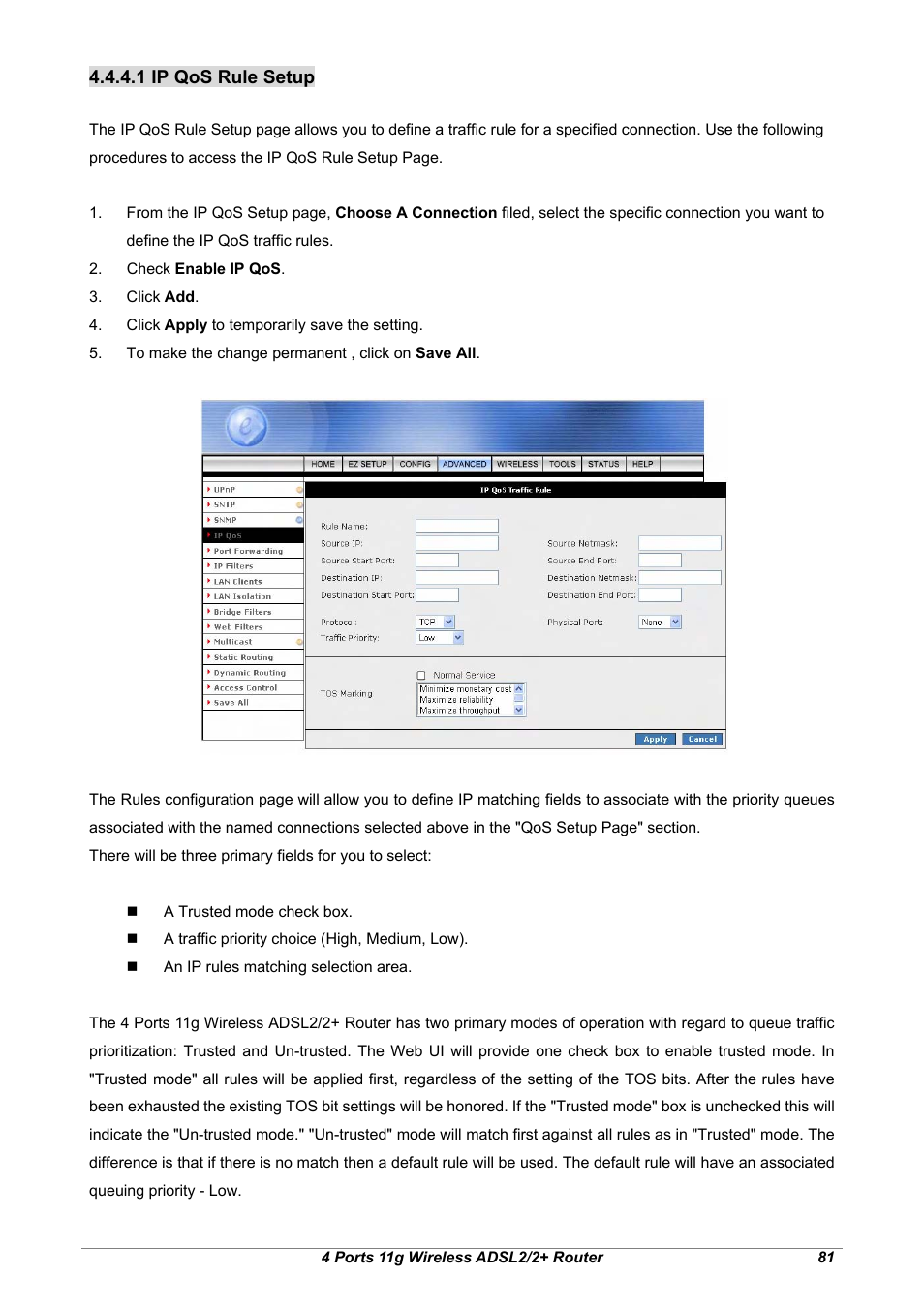 1 ip qos rule setup | Home Dynamix ANEXX A User Manual | Page 88 / 184