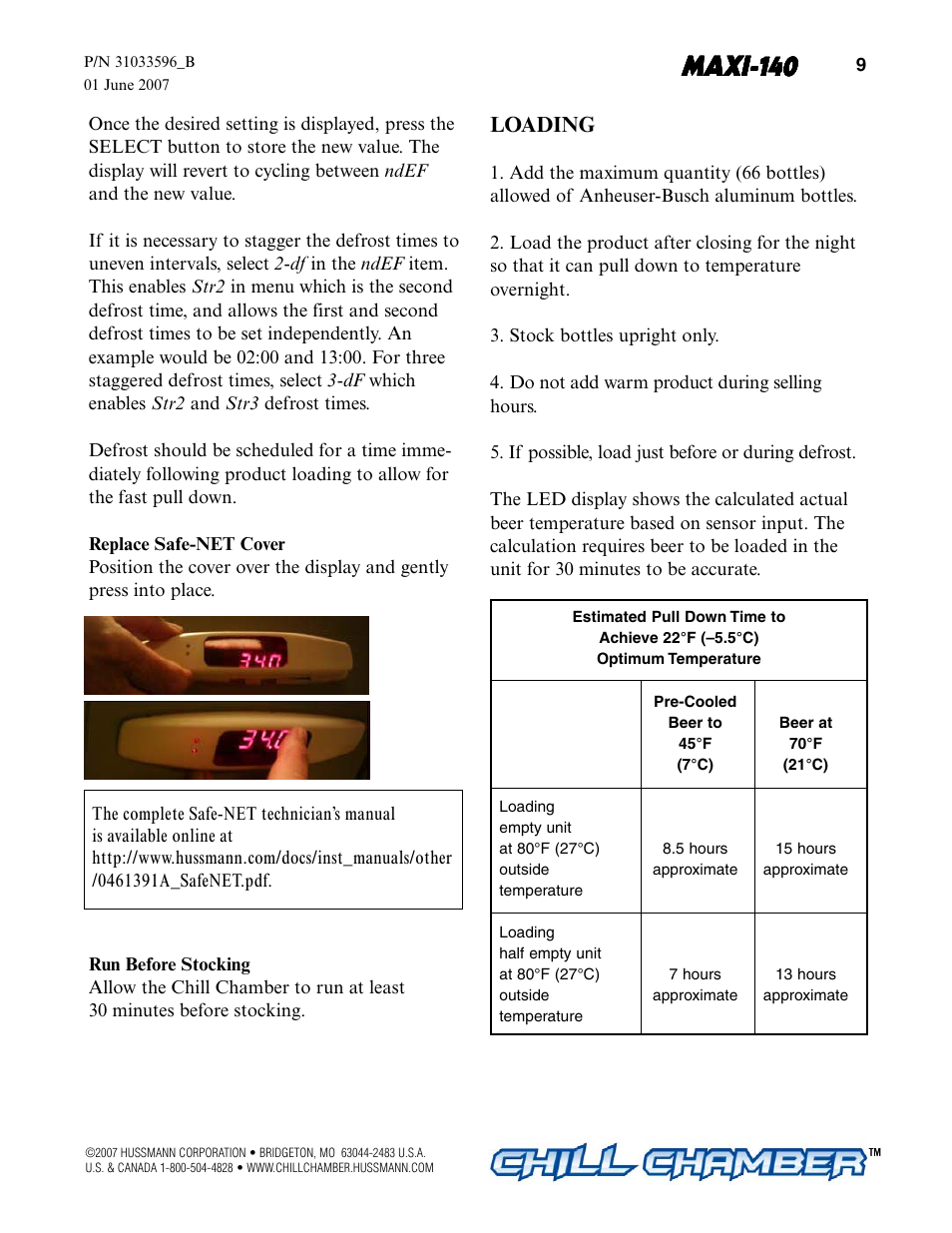 Maxi-140, Loading | hussmann MAXI-140 User Manual | Page 11 / 20