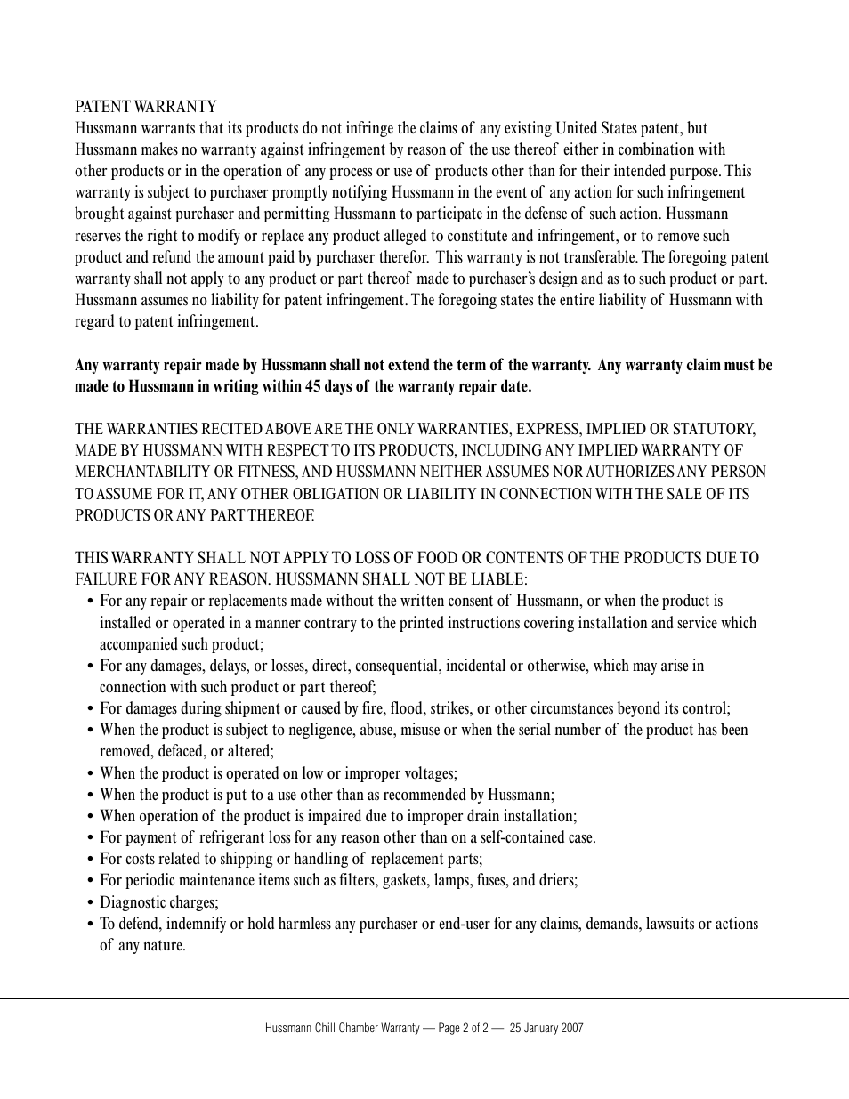 hussmann MAXI-140 User Manual | Page 19 / 20