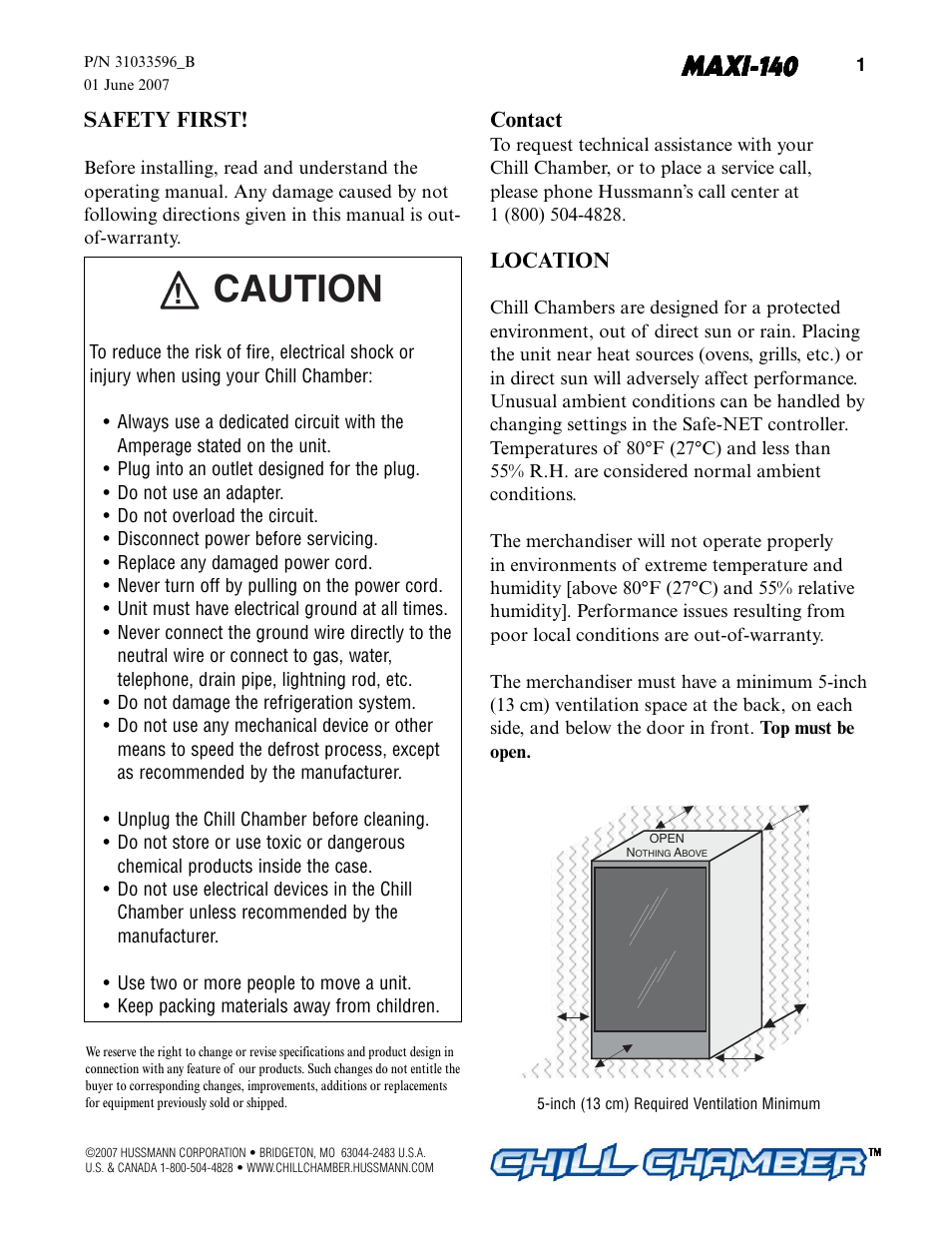 Caution, Maxi-140 | hussmann MAXI-140 User Manual | Page 3 / 20