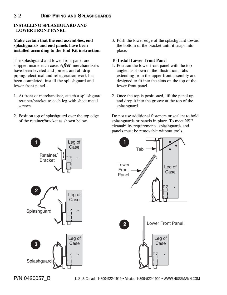 Installing splashguard and lower front panel | hussmann P/N 0420057_B User Manual | Page 24 / 46