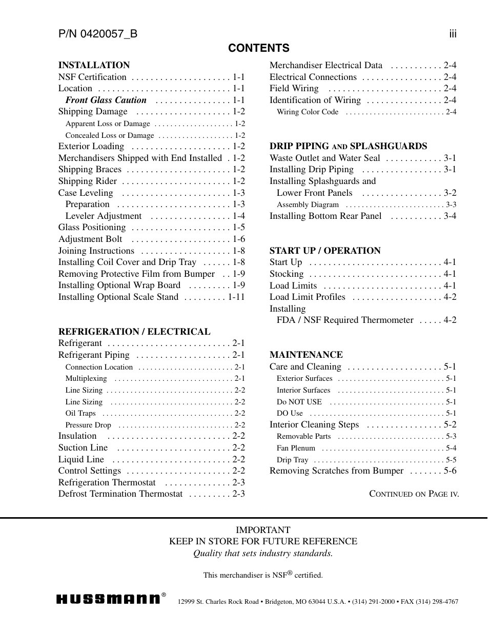 hussmann P/N 0420057_B User Manual | Page 3 / 46