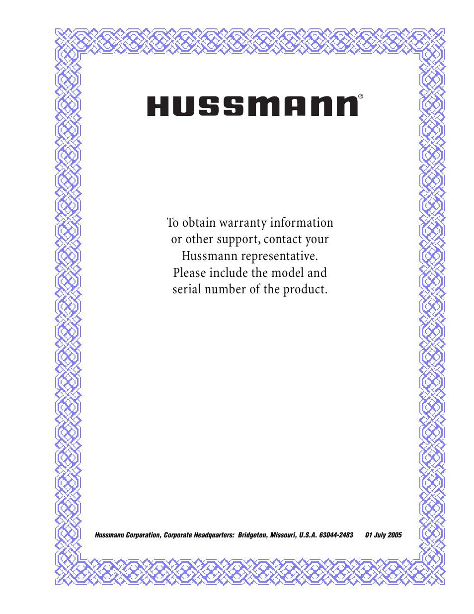 Warranty | hussmann P/N 0420057_B User Manual | Page 45 / 46