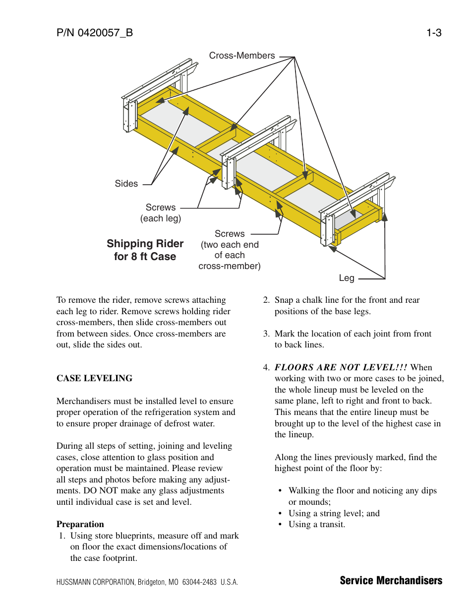 Case leveling, Preparation | hussmann P/N 0420057_B User Manual | Page 9 / 46