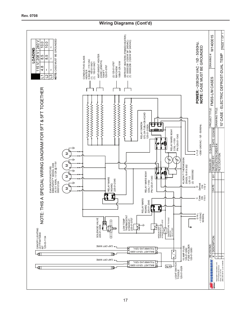 Wiring diagrams (cont'd), Rev. 0708, Loadin g | hussmann FMSS-L User Manual | Page 17 / 25