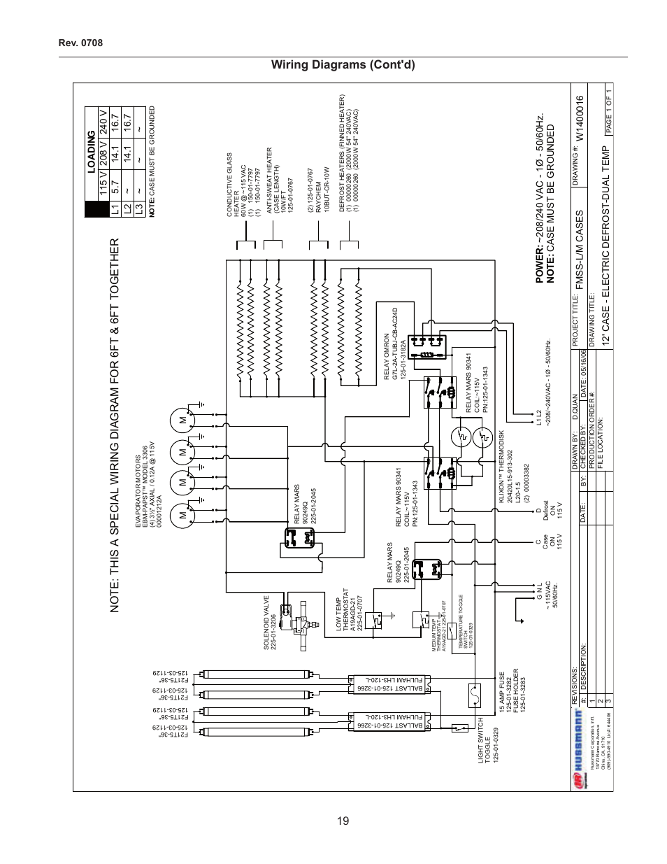 Wiring diagrams (cont'd), Rev. 0708, Loadin g | hussmann FMSS-L User Manual | Page 19 / 25