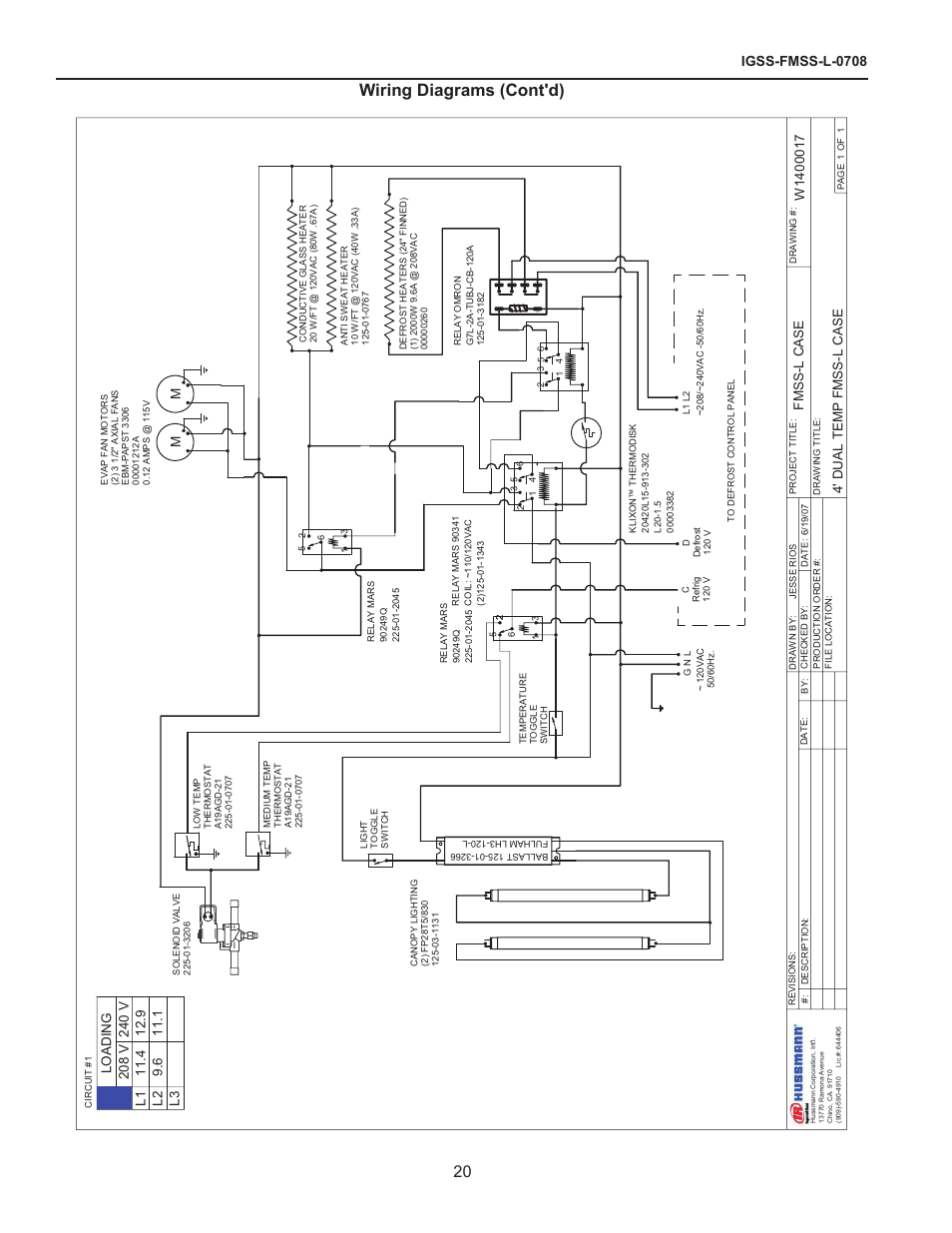 Wiring diagrams (cont'd), Igss-fmss-l-0708 | hussmann FMSS-L User Manual | Page 20 / 25