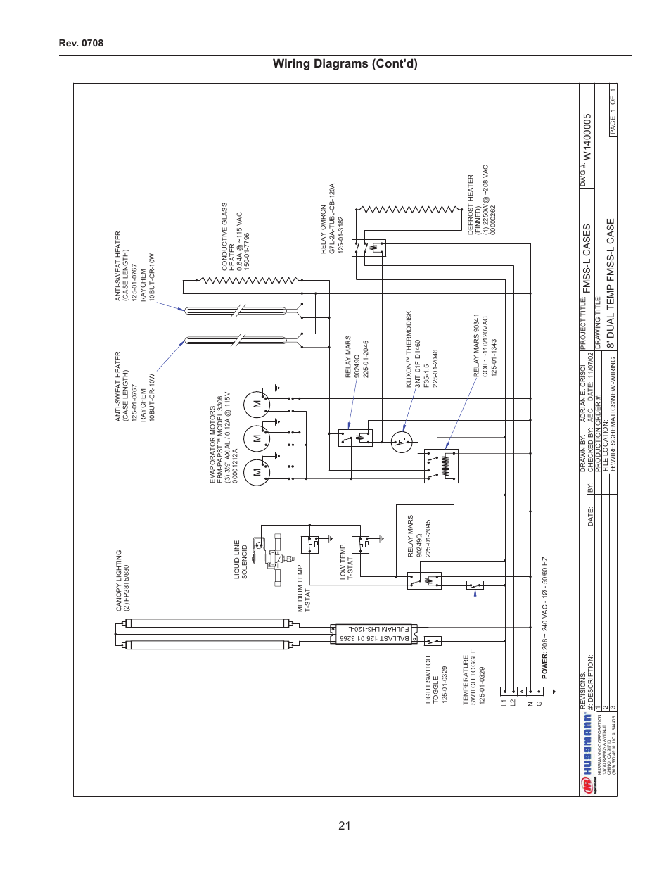 Wiring diagrams (cont'd), Rev. 0708 | hussmann FMSS-L User Manual | Page 21 / 25