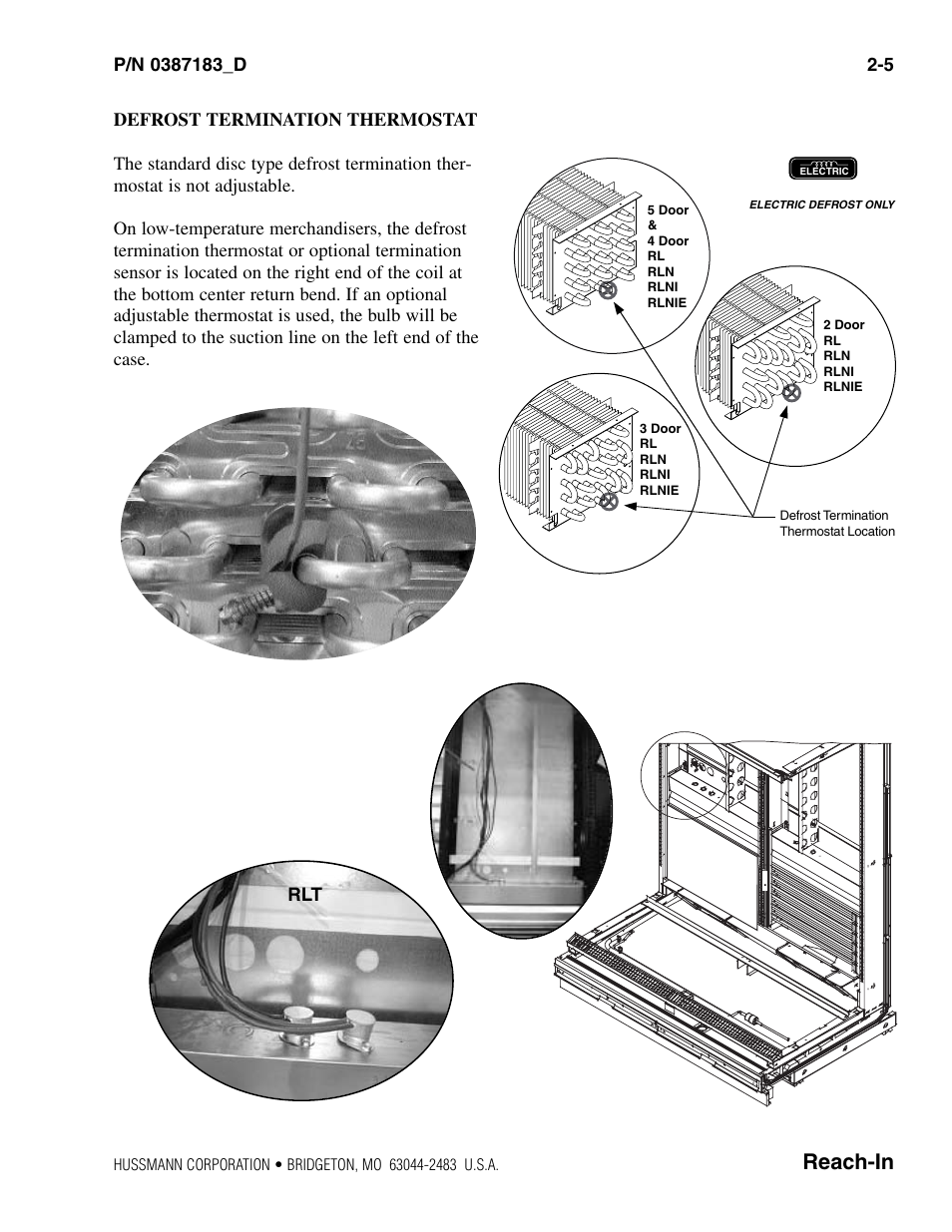 Defrost termination thermostat, Reach-in | hussmann P/N 0387183_D User Manual | Page 15 / 40