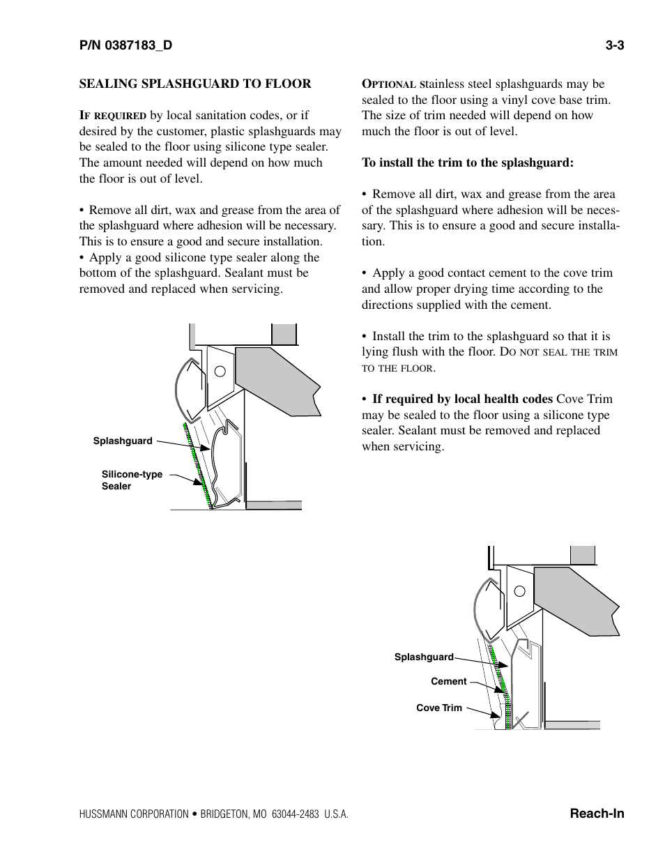 Sealing splashguard to floor | hussmann P/N 0387183_D User Manual | Page 21 / 40