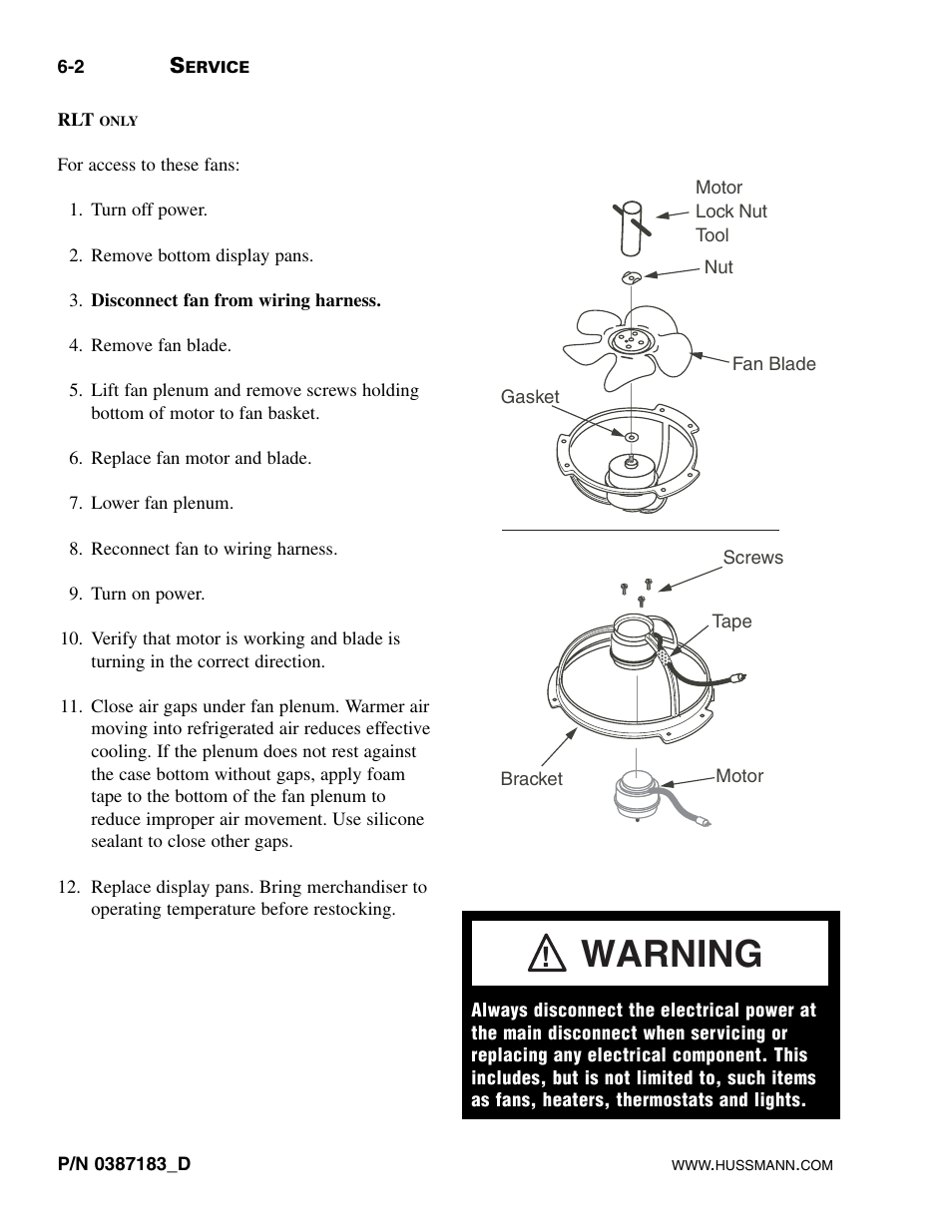 Rlt only, Warning | hussmann P/N 0387183_D User Manual | Page 30 / 40