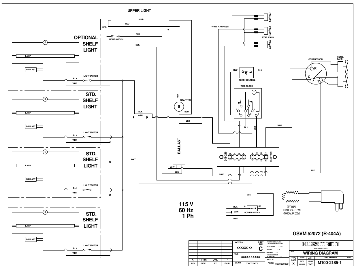 Std. shelf light, Light, Optional shelf light | Shelf, Wiring diagram, Upper light | hussmann GSVM User Manual | Page 22 / 22