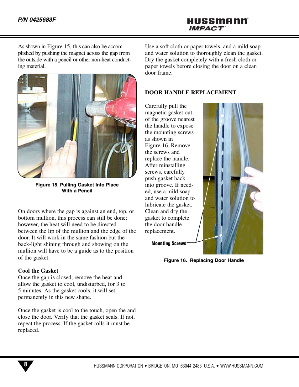 Door handle replacement | hussmann INNOVATOR P/N 0425683F User Manual | Page 10 / 27