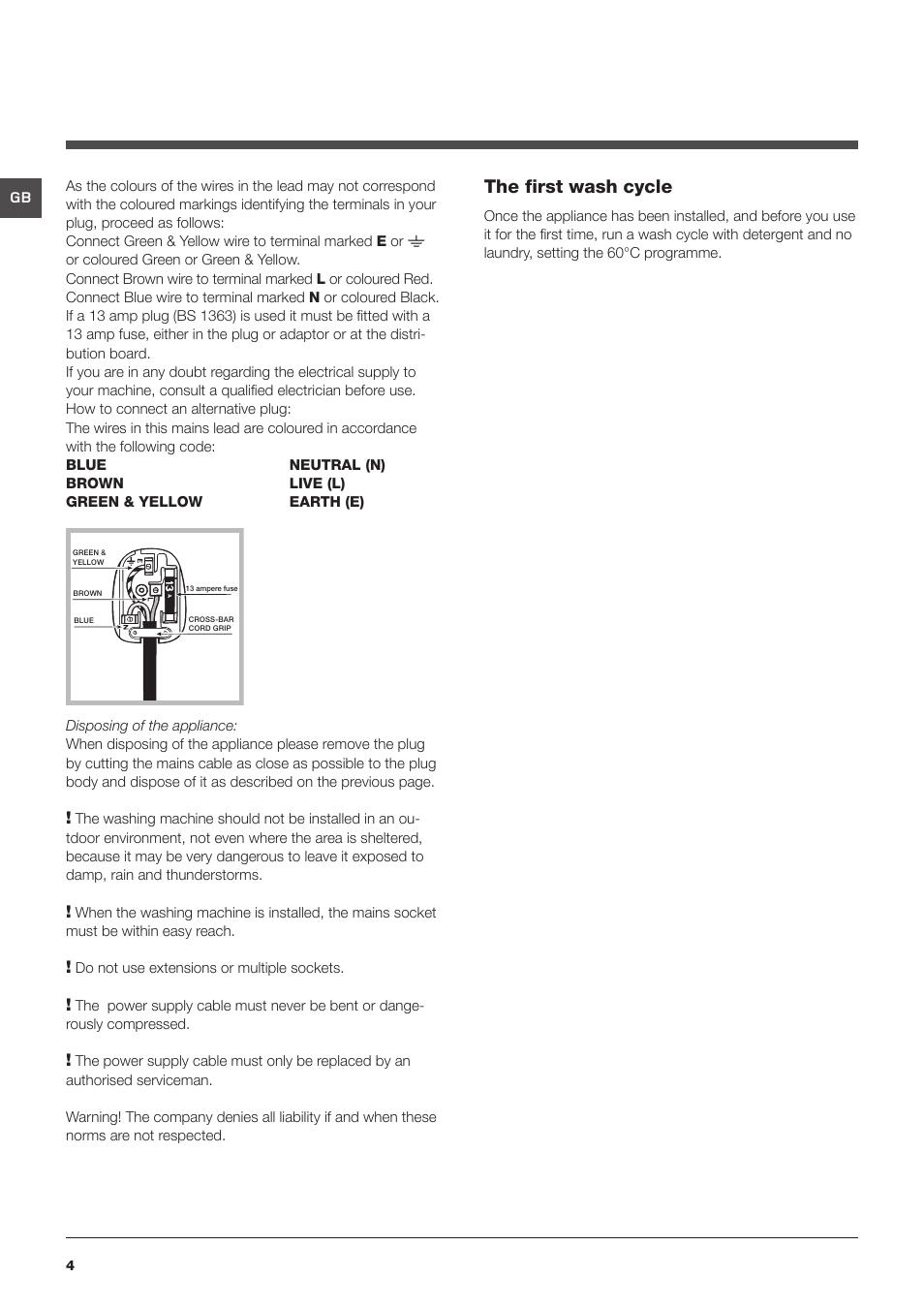 The first wash cycle | Hotpoint HF8B User Manual | Page 4 / 16