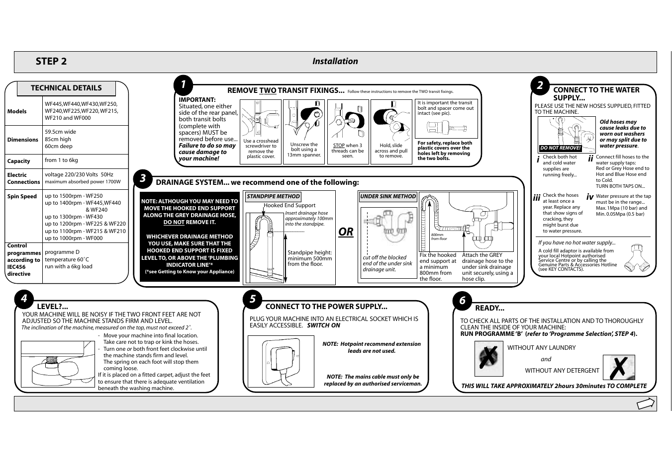 Step 2, Installation ii i, Iv iii | Hotpoint WF430 User Manual | Page 3 / 11