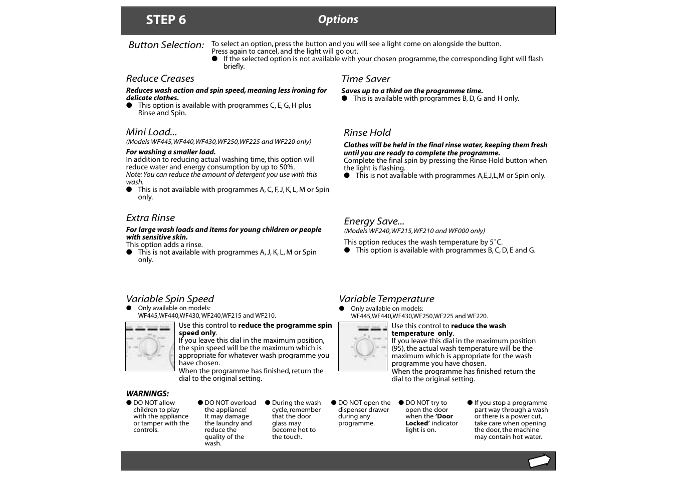 Step 6, Options | Hotpoint WF430 User Manual | Page 7 / 11