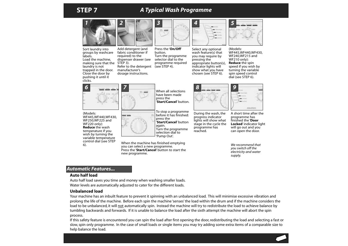 Step 7, A typical wash programme | Hotpoint WF430 User Manual | Page 8 / 11