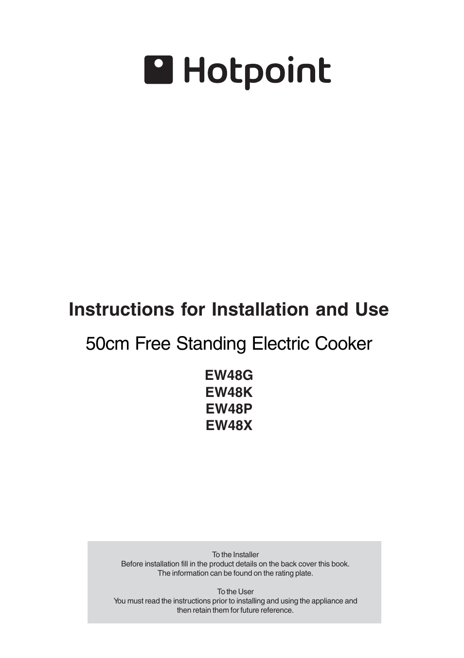 Hotpoint EW48G User Manual | 32 pages