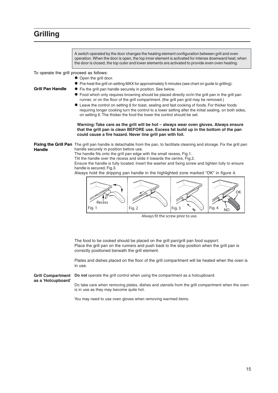 Grilling | Hotpoint EW48G User Manual | Page 15 / 32