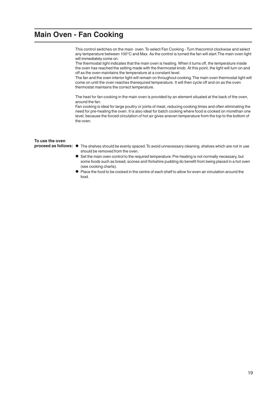 Main oven - fan cooking | Hotpoint EW48G User Manual | Page 19 / 32