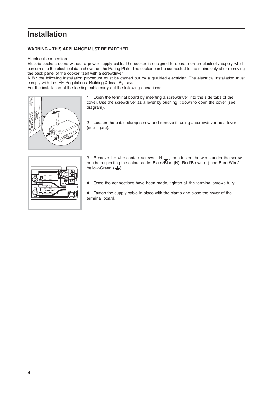 Installation | Hotpoint EW48G User Manual | Page 4 / 32